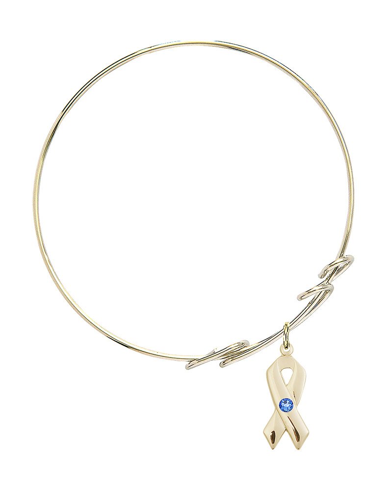 8 Inch Round Double Loop Bangle Bracelet with Cancer Awareness Charm & September Blue Crystal - Perfect for Breast Cancer Awareness Month, Fundraising Events, and Thoughtful Gifts for Survivors