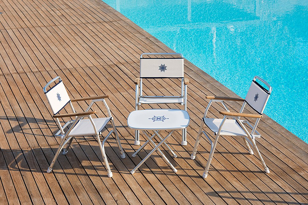 FORMA MARINE Folding Boat Table 24x24 Inches - Adjustable Height 19.4