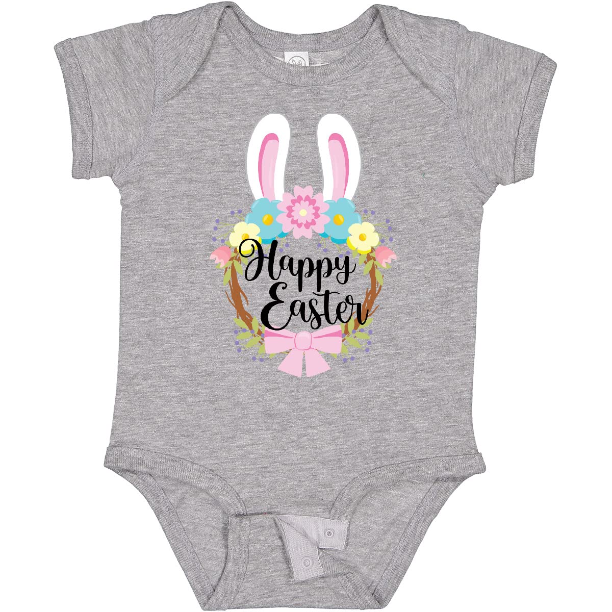 Inktastic Happy Easter Cute Spring Bunny Wreath Baby Bodysuit - Soft Cotton Infant Onesie for Easter Photos & Spring Celebrations