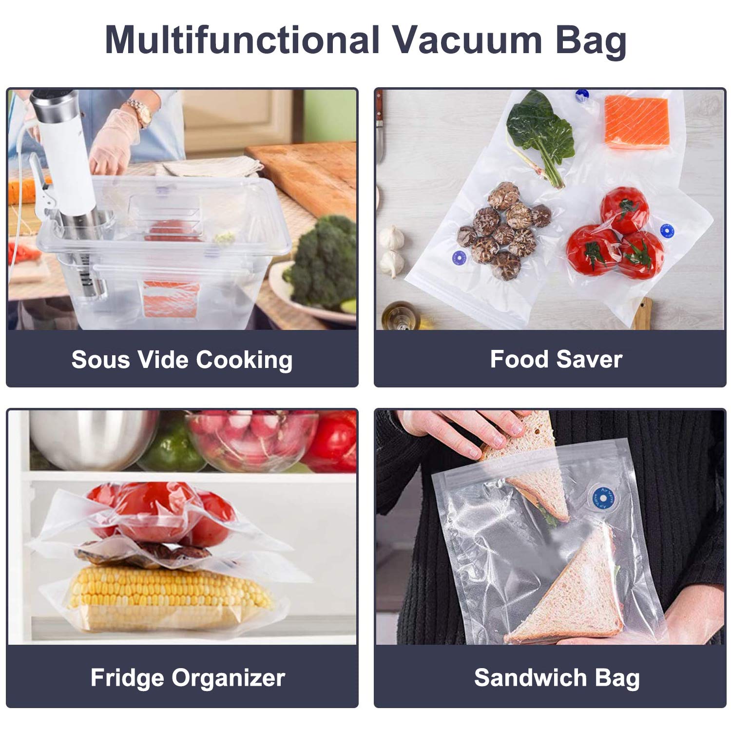 Premium Electric Food Vacuum Sealer Machine with 20 Reusable Storage Bags - Sous Vide Kit Compatible with Anova & Joule Cookers - Includes Air Pump, 4 Sealing Clips & 4 Sous Vide Clips - Perfect for Meal Prep, Food Preservation & Sous Vide Cooking at Home