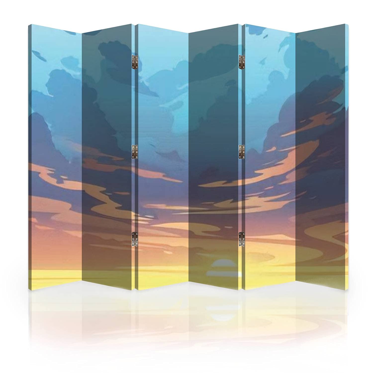 6-Panel Canvas Room Divider Screen with Sunset Cloud Design - Folding Privacy Partition for Bedroom, Office & Living Space