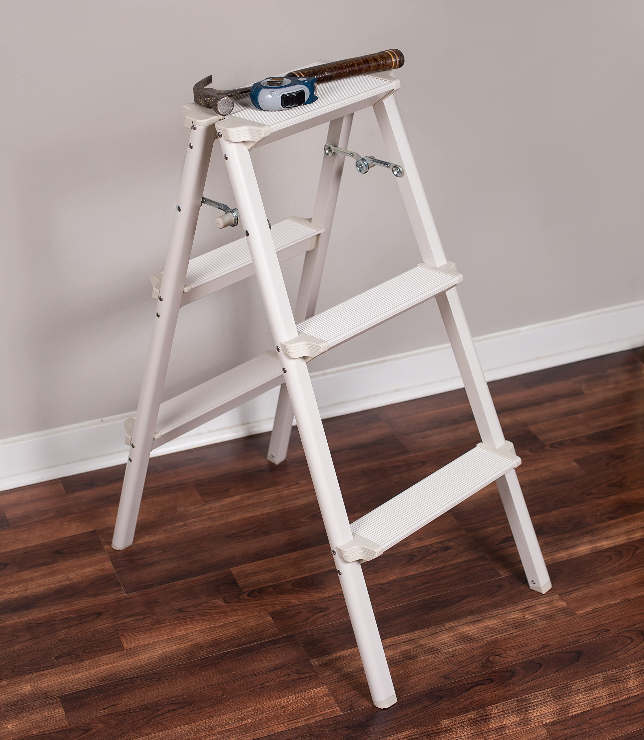 BIRDROCK HOME 3-Step Compact Steel Step Ladder - Lightweight Folding Stool with Anti-Slip Steps - Perfect for Kitchen, Pantry, Closet & Home Office - Indoor Step Stool in Silver (3-Step) - Ideal for Reaching High Shelves, Changing Light Bulbs & Home Organization