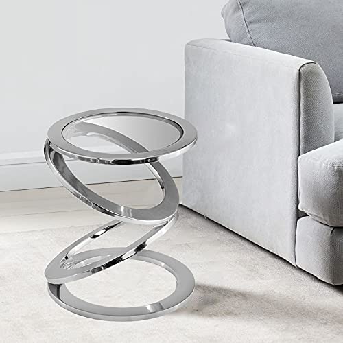 Elegant Silver Rings Metal Frame Glass Top Accent Table - Modern Side Table for Living Room, Bedroom & Office Decor