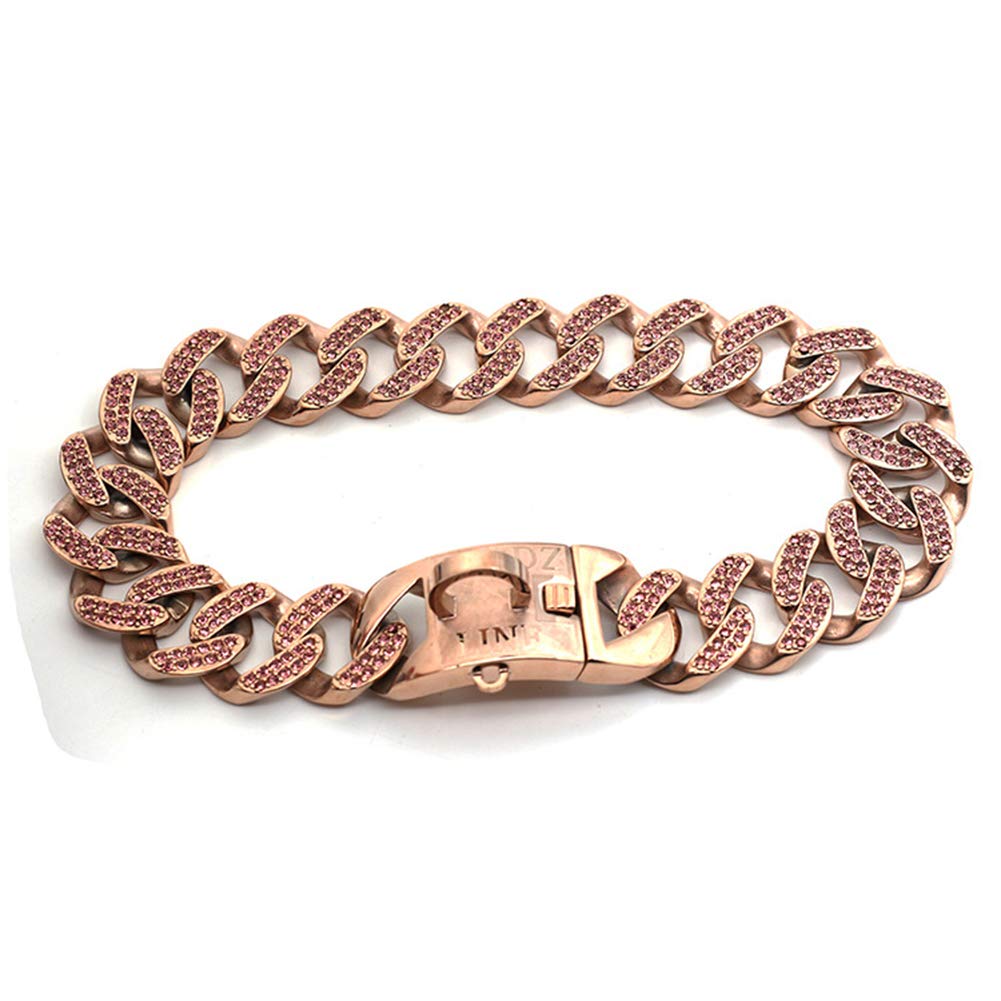 32MM Rose Gold Stainless Steel Heavy Duty Dog Collar - Cuban Link Chain for Medium & Large Breeds Like Pitbull & German Shepherd - Durable Training Collar for Walking, Training & Outdoor Adventures (40CM)