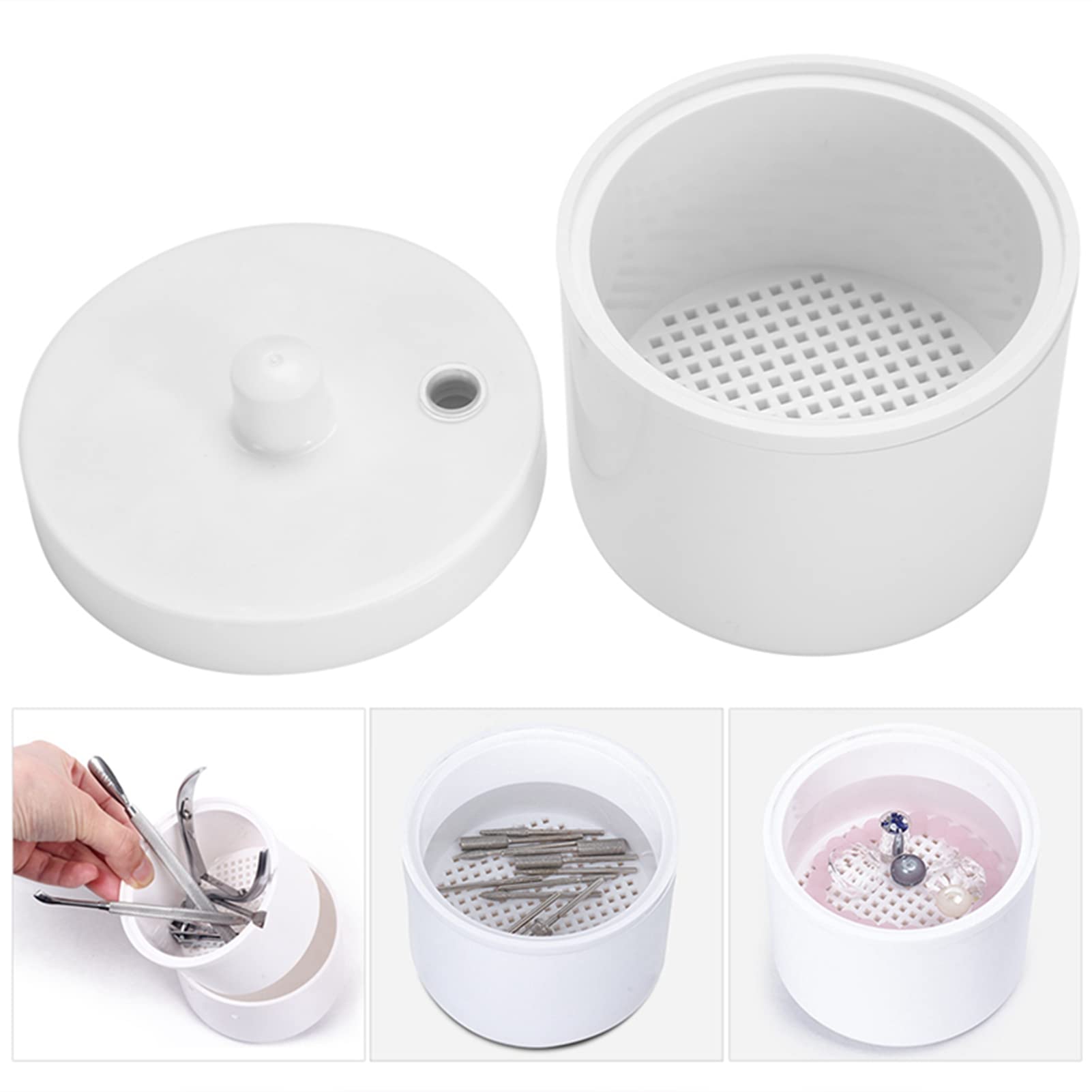 Saluaqui Nail Tool Sterilizer - Small Disinfection Round Box with Net Basket for Manicure Tools, Nail Art Accessories & Metal Equipment | Perfect for Nail Salons, Home Use & Professional Manicurists