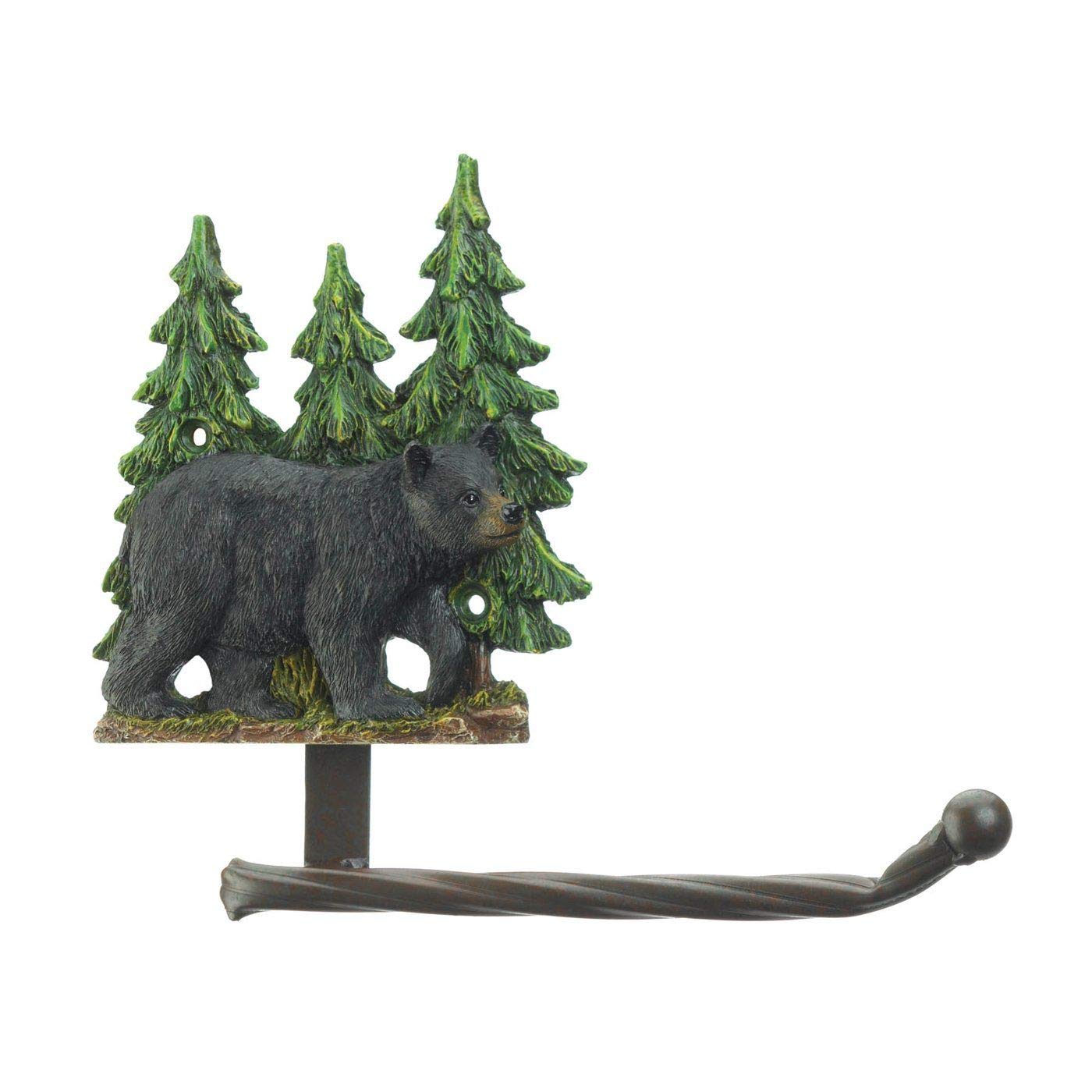 IWG Black Bear Toilet Paper Holder - Rustic Bathroom Decor, Sturdy Metal TP Stand with Easy Roll Change - Perfect for Cabin, Farmhouse, or Wilderness Themed Bathrooms