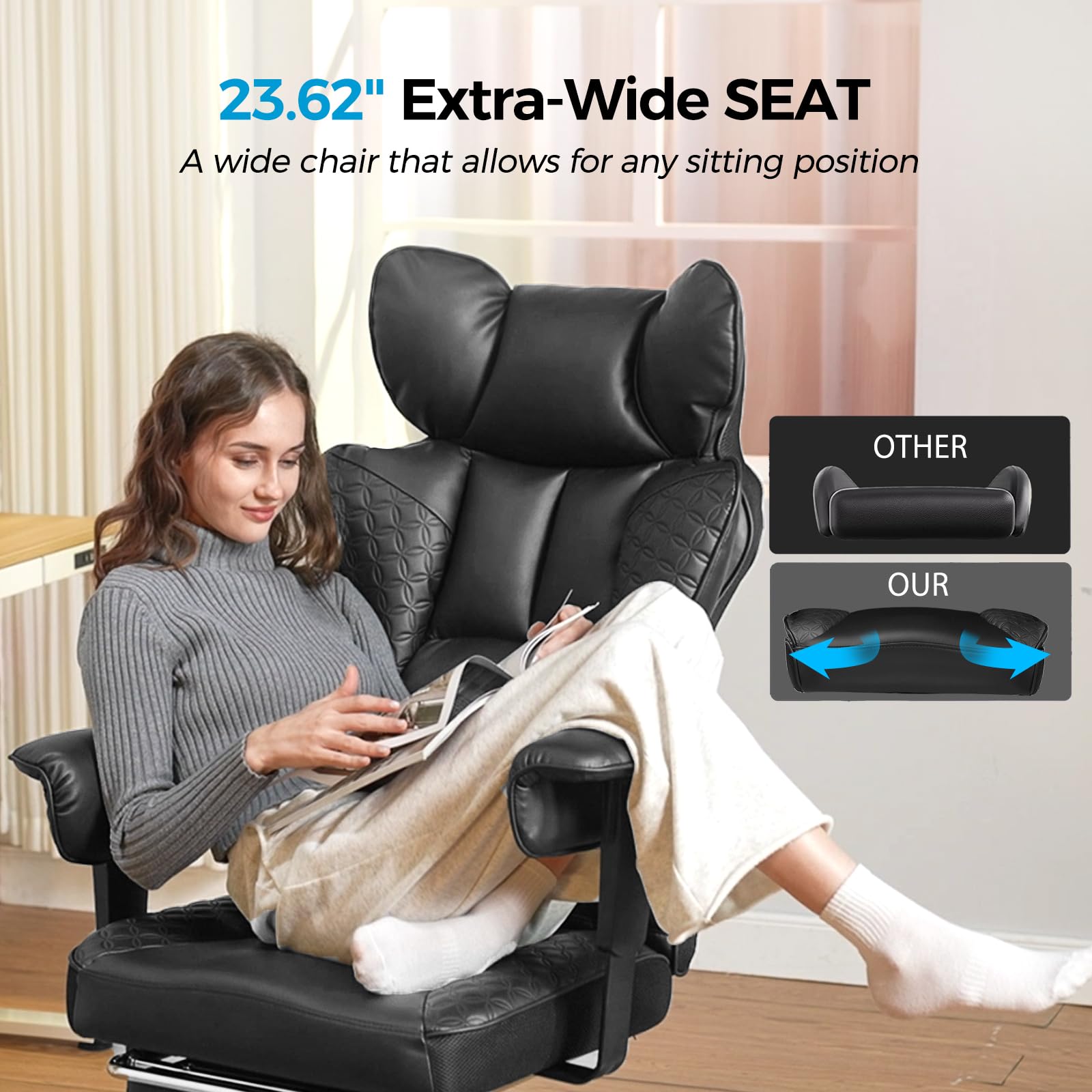 Premium Big and Tall Office Chair 400LBS Capacity - Ergonomic Gaming Chair with Adjustable Armrests, 150° Reclining, Foot Rest & Lumbar Support - Heavy Duty Executive Chair for Home Office, Gaming Setup and Workspace Comfort