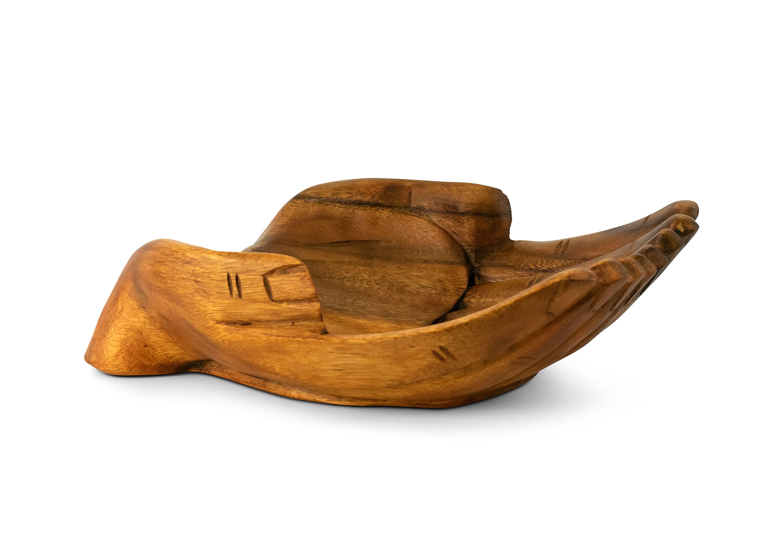 Handmade Wooden Hand Carved Two Hands Fruit Salad Serving Bowl - Unique Wooden Centerpiece for Dining Table Decor, Wedding Gift & Home Decoration - Perfect for Fruit Display, Party Serving & Rustic Home Decor