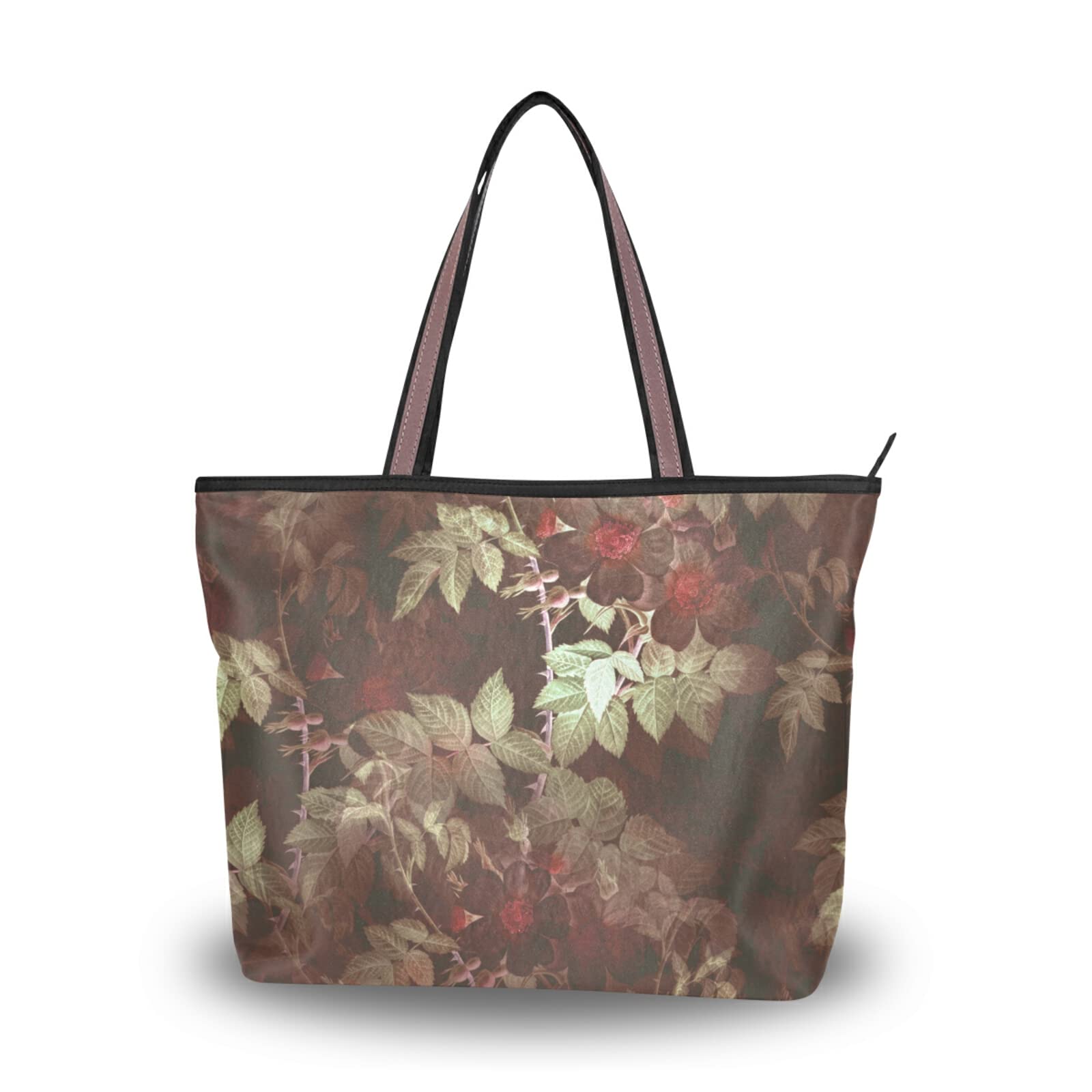 Vintage Floral Tote Bag for Women - Large Capacity Zipper Grocery Shopping Bag, Stylish Retro Purse for Daily Use (2 Sizes) | Perfect for Beach, Work, Travel & Shopping Trips
