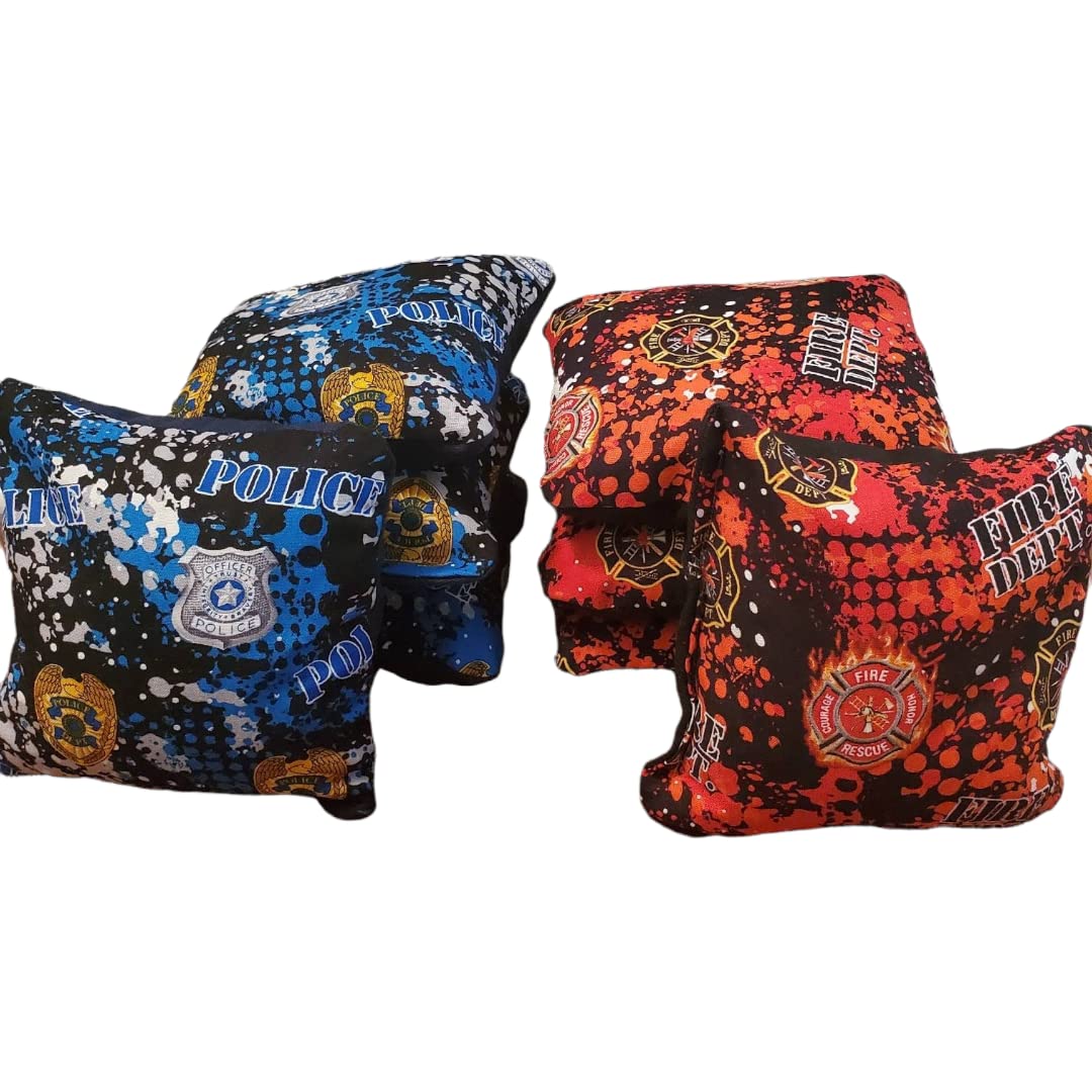 First Responders Cornhole Bags Set - Firefighter vs Police Design (8 Bags) for Outdoor Games, Tailgating, and Backyard Parties
