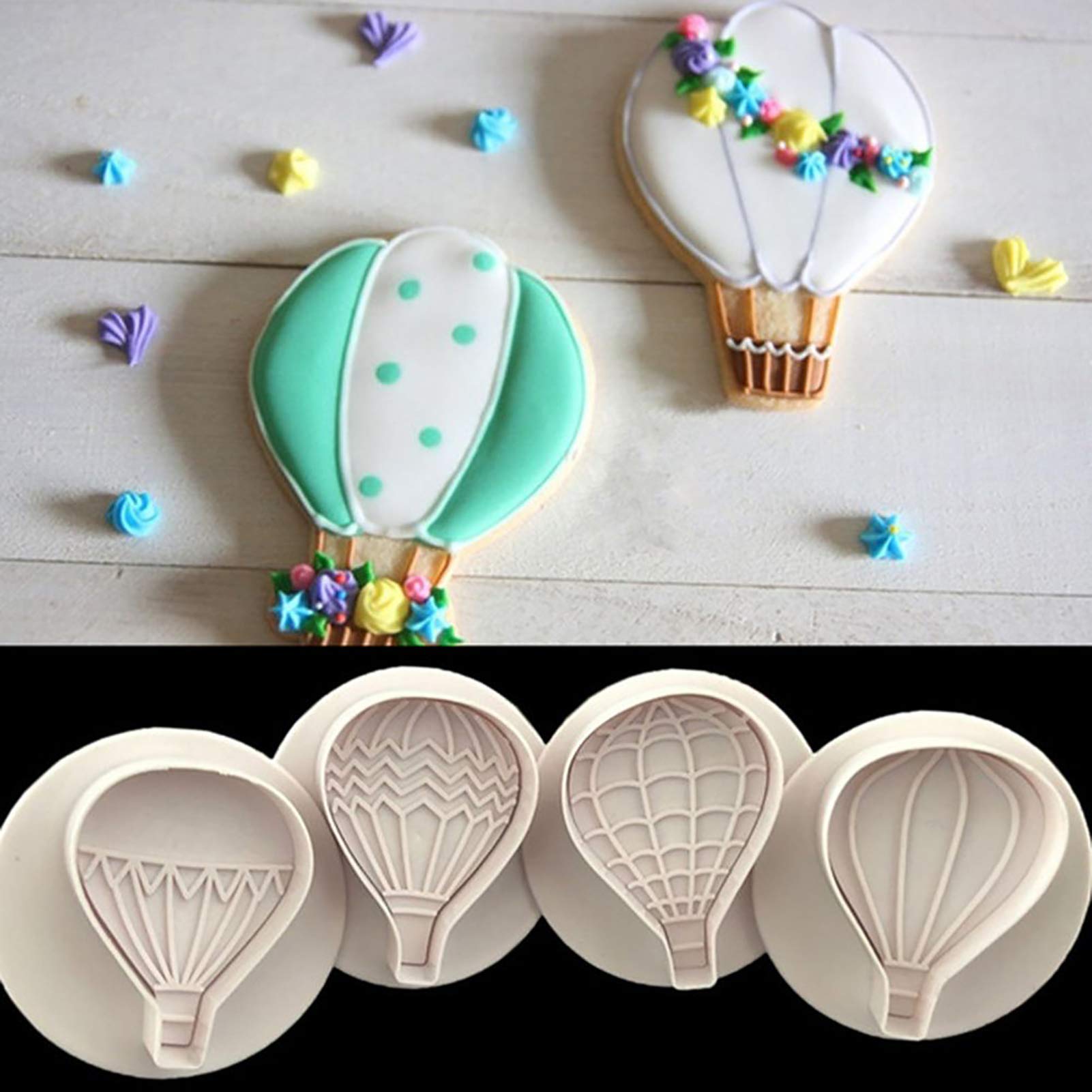 4Pcs Hot Air Balloon Baking Molds Set - Non-Stick Silicone Candy & Biscuit Molds for Fondant, Cookies, Chocolates - BPA Free, Reusable Kitchen Baking Tools for Parties, DIY Desserts & Holiday Treats