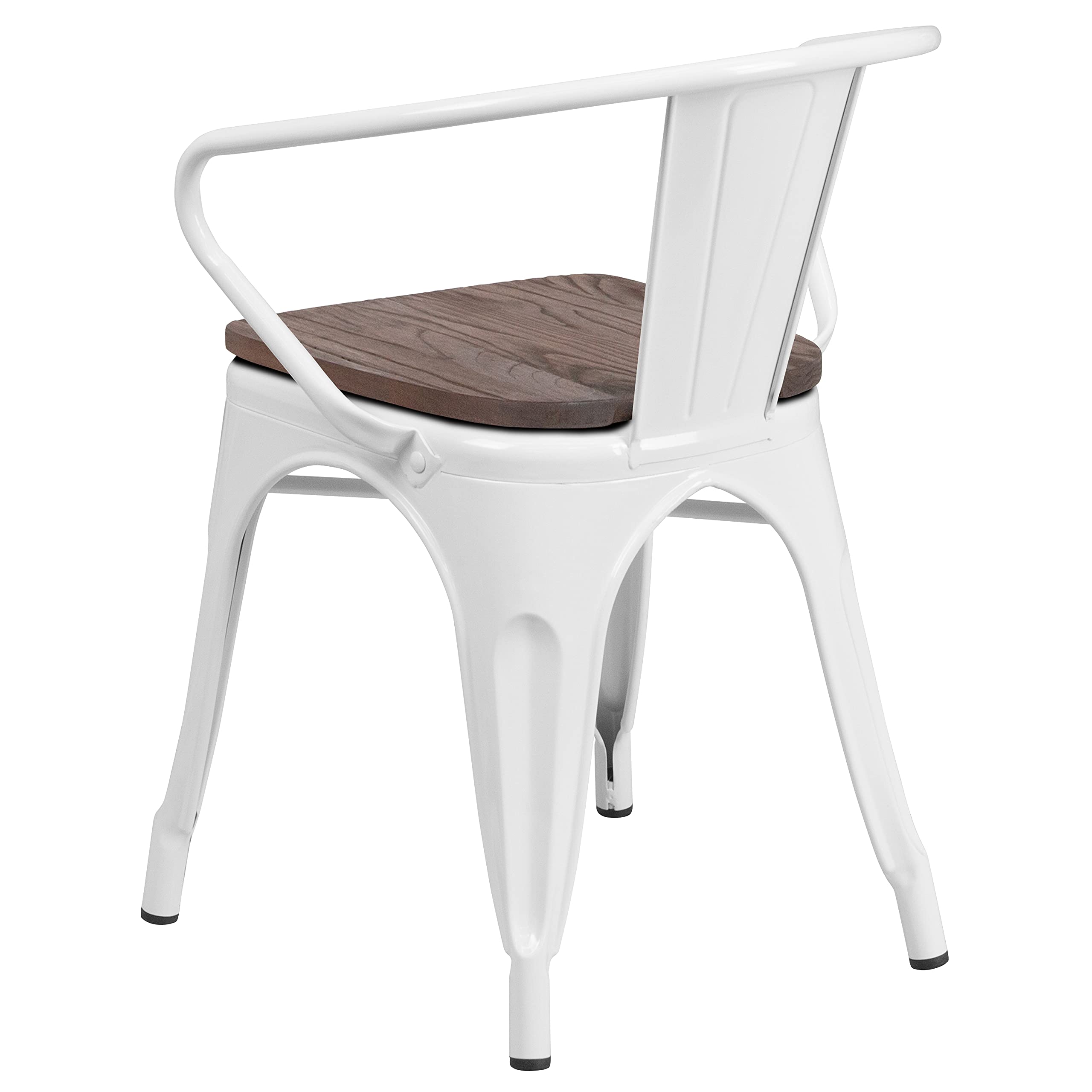 4 Pack White Metal Chairs with Wooden Seats & Arms - Durable Restaurant Furniture for Indoor & Outdoor Dining, Cafes, and Events