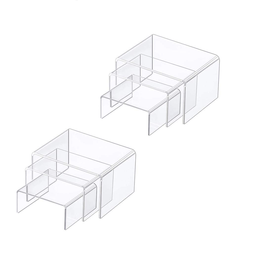 6-Piece Clear Acrylic Jewelry Display Risers for Showcase Shelves - Perfect for Retail Stores, Boutiques & Home Organization with Cloth Storage Bags