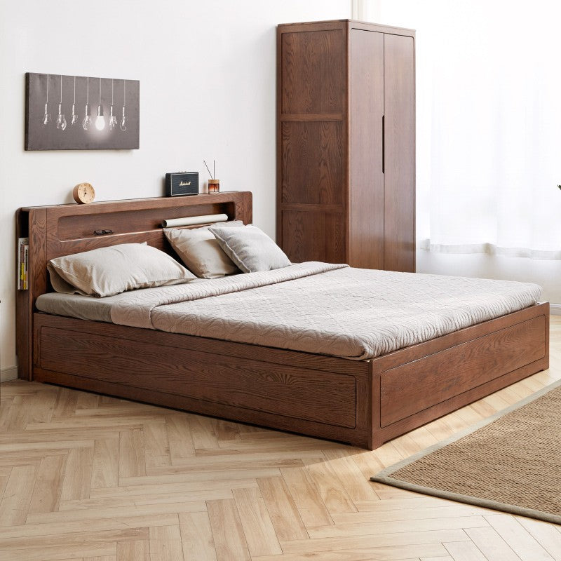 Solid Oak Wood Glow in The Dark Storage Box for Bedroom - Under Bed Organizer with Luminous Lid for Nighttime Visibility & Easy Access