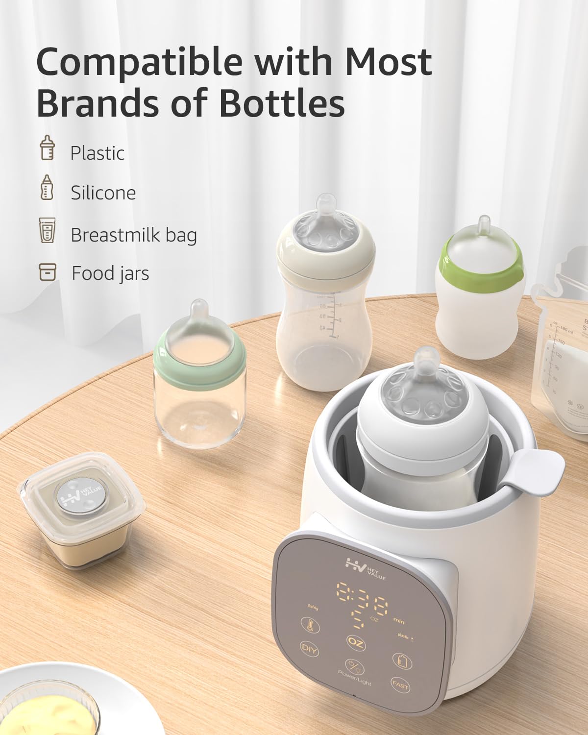 HEYVALUE 12-in-1 Fast Baby Bottle Warmer with Temperature Control - Electric Water Bath Warmer for Breast Milk, Formula & All Bottles - Auto Shut Off, 24H Keep Warm, Sterilize & Memory Function - Perfect for Night Feeding, Travel & Daycare Use