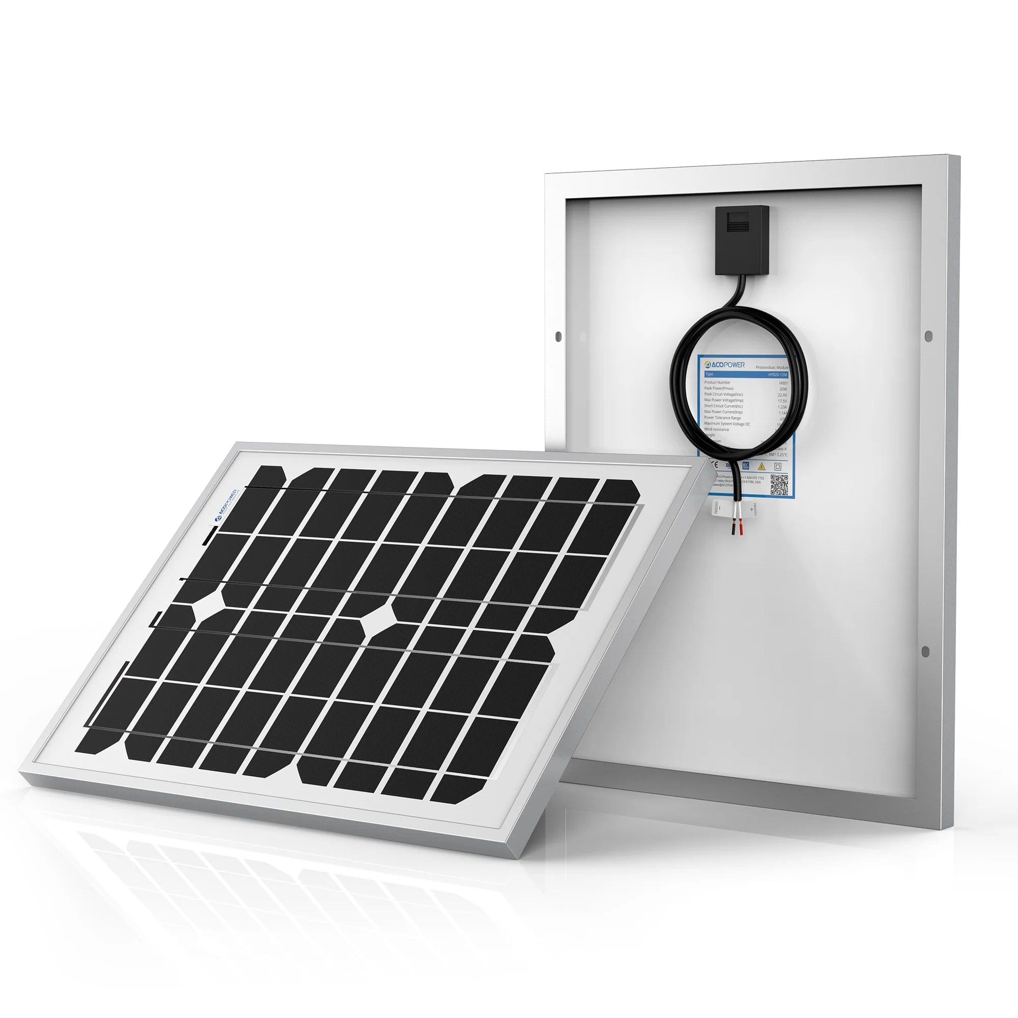ACOPOWER 20W 12V Monocrystalline Solar Panel - High Efficiency Portable Solar Charger for RV, Boat, Camping & Outdoor Power Supply