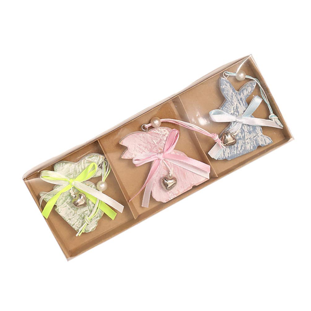 BESPORTBLE 3-Piece Easter Bunny Ornament Set - Wooden Hanging Rabbit Decor with Bells for Easter Tree, Basket & Party Decorations | Perfect for Easter Celebrations, Home Decor & Spring Festivities