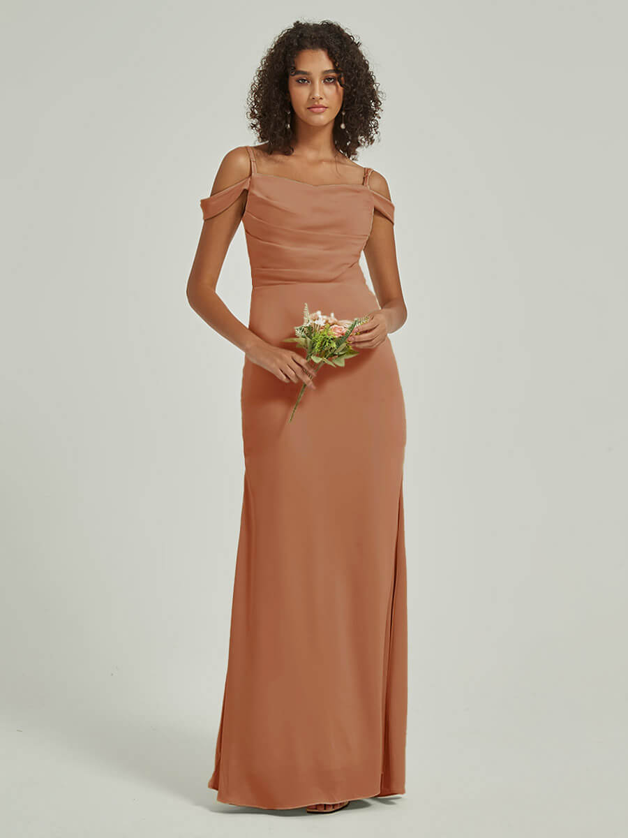 Elegant Bronzer Cowl Neck Strappy Side Slit Silk Satin Convertible Bridesmaid Dress for Weddings & Formal Events | Perfect for Bridal Party, Evening Gala & Special Occasions