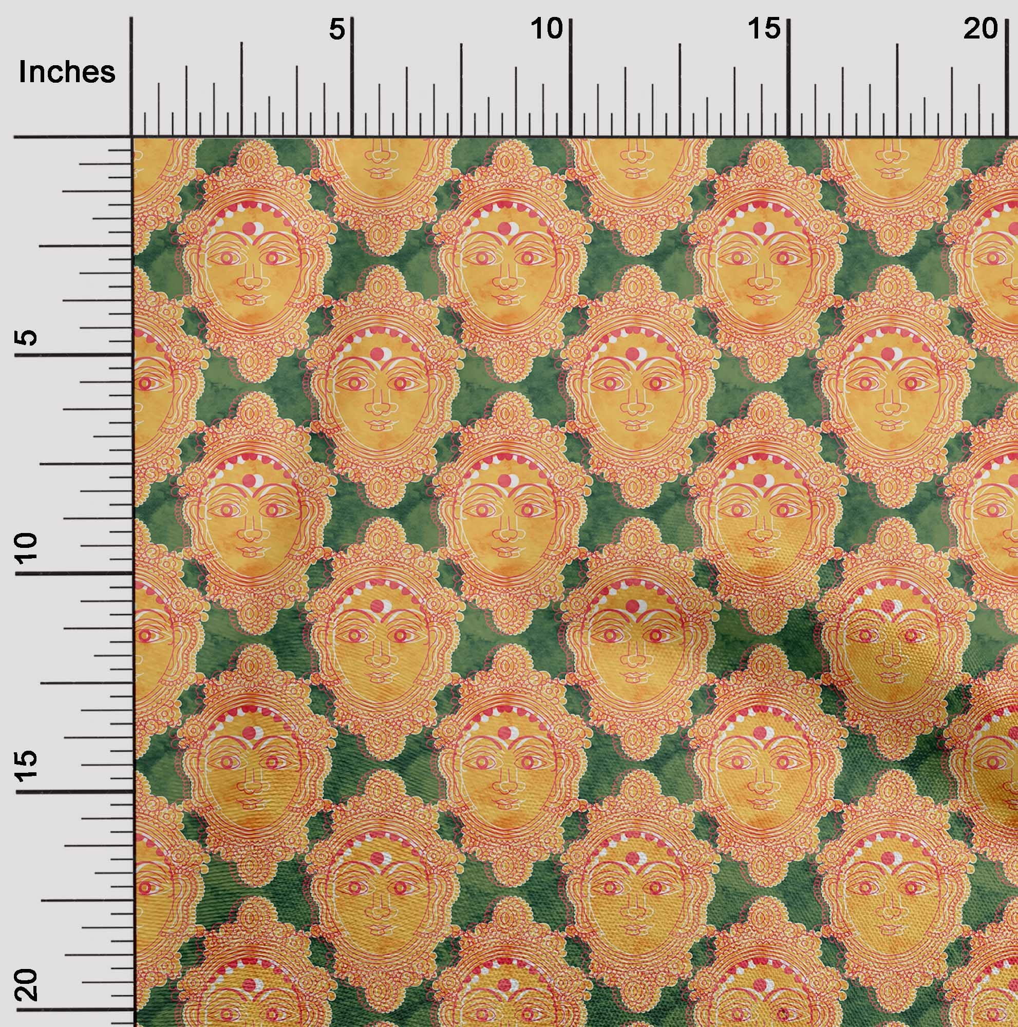 oneOone Velvet Green Kalamkari Printed Fabric by The Yard - 58 Inch Wide DIY Sewing Material for Clothing, Home Decor & Crafts | Premium Cotton Fabric for Dresses, Curtains & Quilting