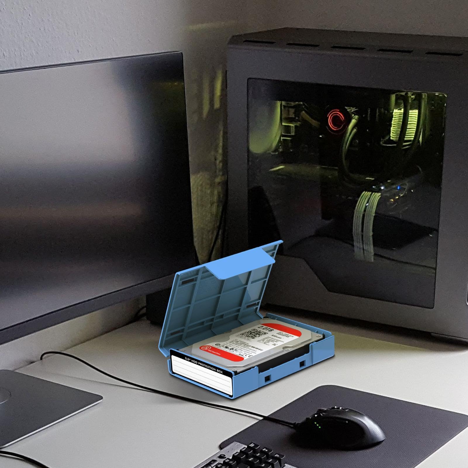 3.5 Inch Shockproof & Dustproof Hard Drive Enclosure Case - External HDD Storage Box for Computer Data Backup, Gaming, CCTV DVR, NAS & Server Use