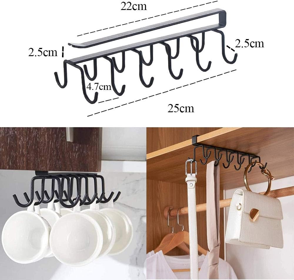 Boniry 12-Hook Double Row Kitchen Organizer - Heavy Duty Metal Hanging Hooks for Coffee Mugs, Tea Cups, Towels & Utensils | Space Saving Storage Solution for Pantry, Office & Home Organization (Perfect for Small Kitchens & Dorm Rooms)