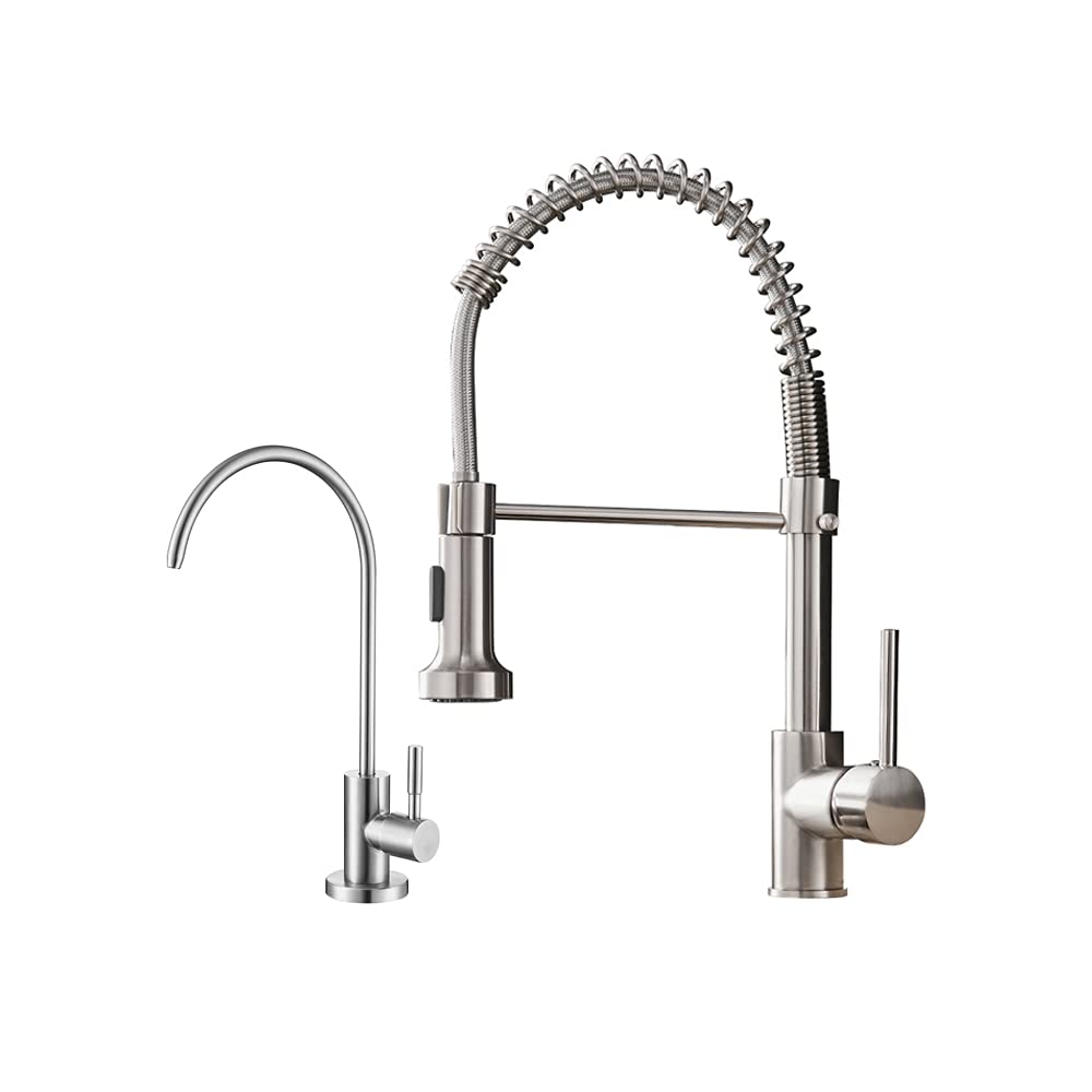 OWOFAN Brushed Nickel Kitchen Sink Faucet with Pull Down Sprayer and RO Water Filter Faucet Bundle - Modern High Arc Design for Easy Dishwashing and Water Filtration