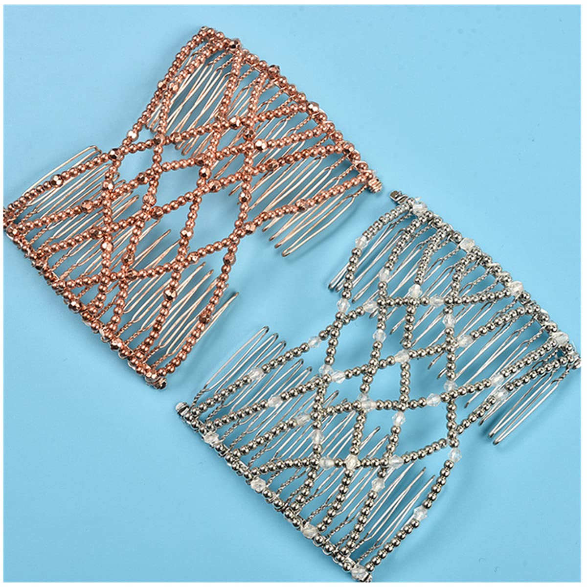 2 Pcs Magic Beading Hair Combs - Easy Stretch Double Clips for Women & Girls - Hair Styling Accessories for Braids, Ponytails & Updos - Perfect for Daily Use, Parties & Weddings