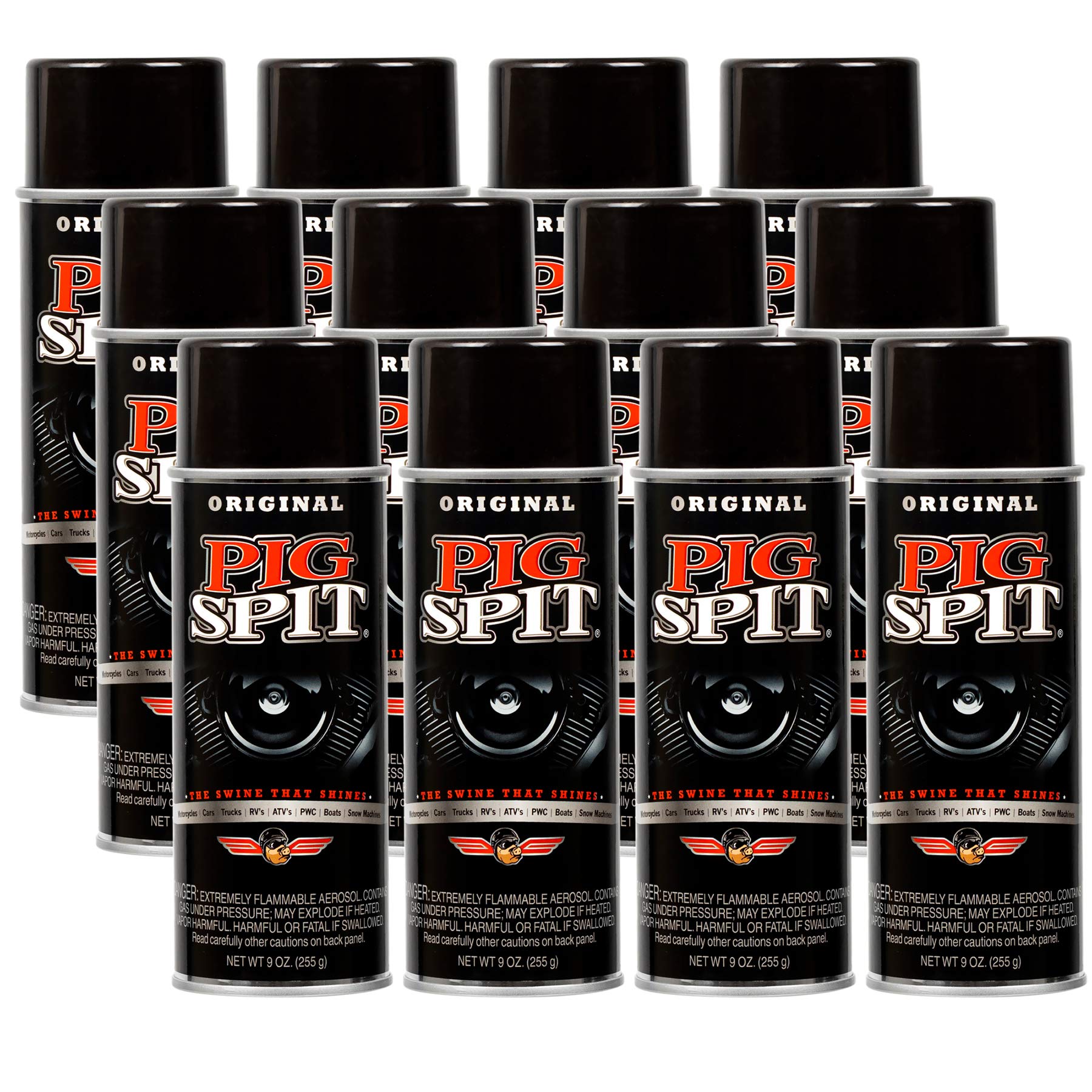 Pig Spit Original Protectant Spray - 9 oz (12-Pack) for Motors, Transmissions, Vinyl & Plastic Trim, Tires | UV Protection & Shine Enhancer | Perfect for Car Detailing, Motorcycle Care & RV Maintenance