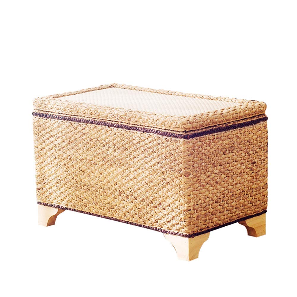 Handmade Rattan Storage Stool with Removable Lid - Breathable Shoe Bench, Small Sofa Chair for Bedroom, Living Room & Entryway Storage Organization
