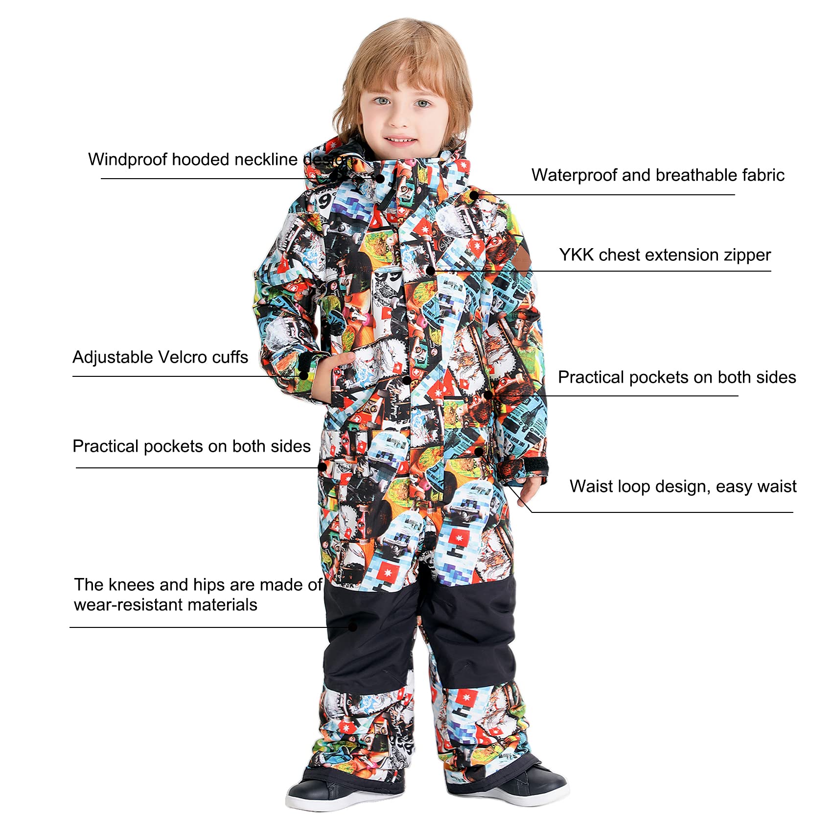 GSOU SNOW Kids Waterproof Ski Suit - Boys & Girls One-Piece Snowsuit for Skiing, Snowboarding | Windproof Winter Jumpsuit Coveralls for Outdoor Snow Play & Cold Weather Activities