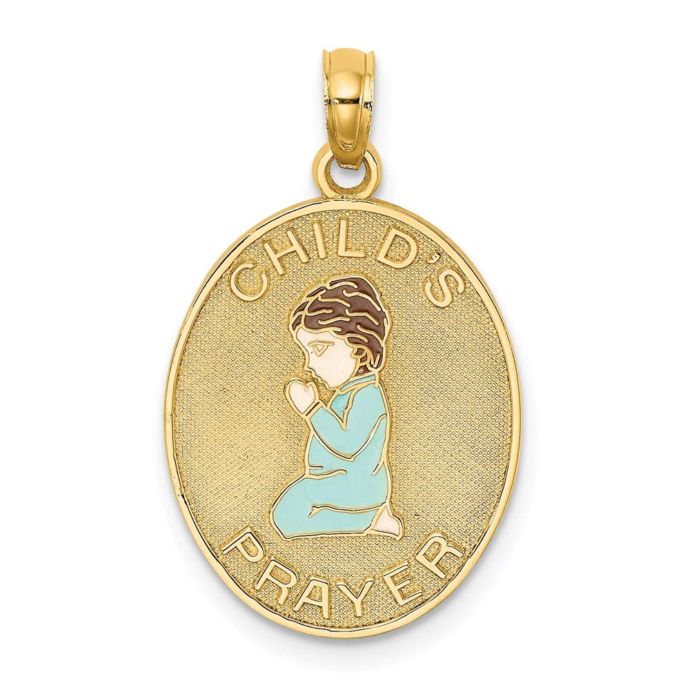 14K Yellow Gold Reversible 3D Enamel Child's Nighttime Prayer Charm Pendant - Boy Praying Religious Jewelry for Kids, Baptism Gifts & First Communion