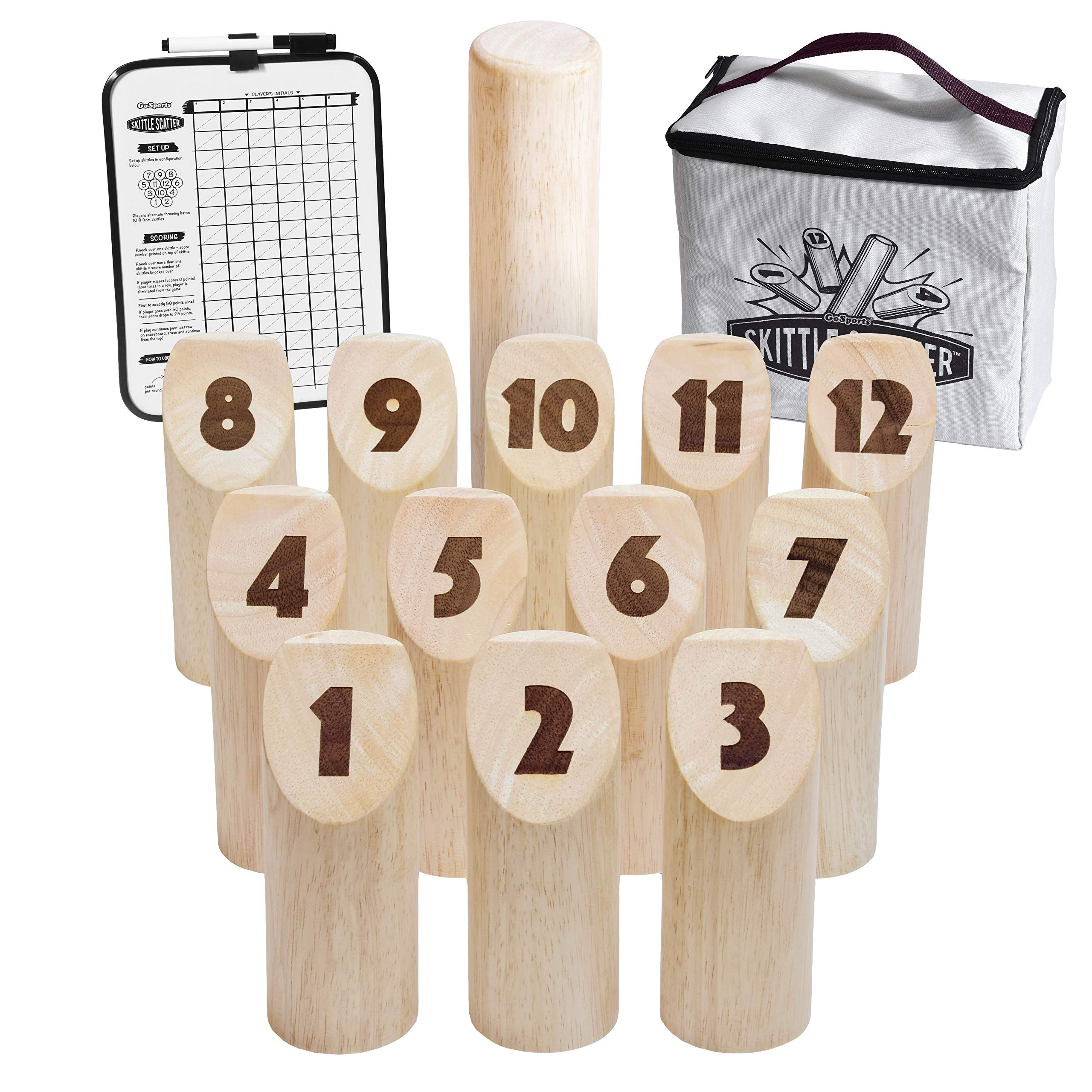 GoSports Skittle Scatter Numbered Block Toss Game with Scoreboard & Tote Bag - Fun Outdoor Activity for Kids, Adults & Family Gatherings
