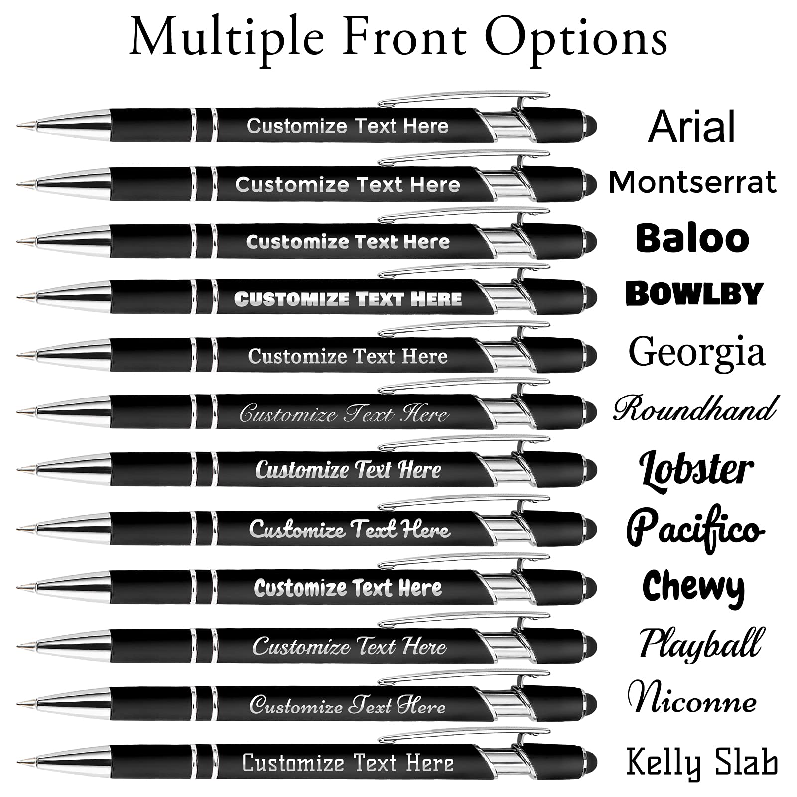 Custom Bulk Personalized Pens - 60 Pcs Engraved Ballpoint Pens with Business Name/Logo (Medium Point, Black Ink) - Perfect for Corporate Gifts, Promotions, Birthdays, Anniversaries & Graduations - Includes Stylus Tip for Digital Devices