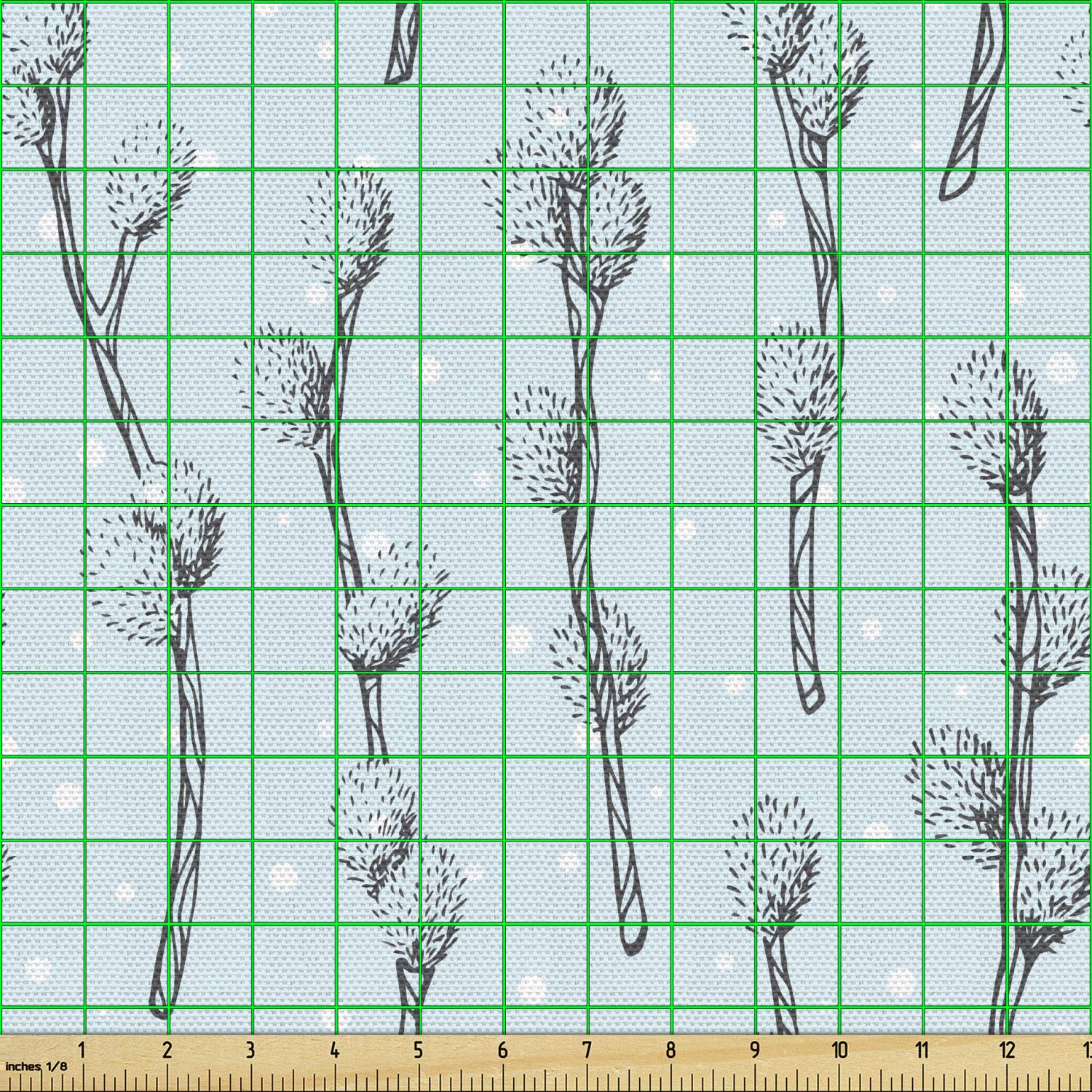 Ambesonne Floral Fabric by The Yard - Spring Willow Branches with White Polka Dots Doodle Pattern | Decorative Upholstery Fabric for Sofa, Curtains & Home Decor | 10 Yards Pale Blue Dark Blue Grey | Perfect for DIY Projects, Pillow Covers & Table Runners