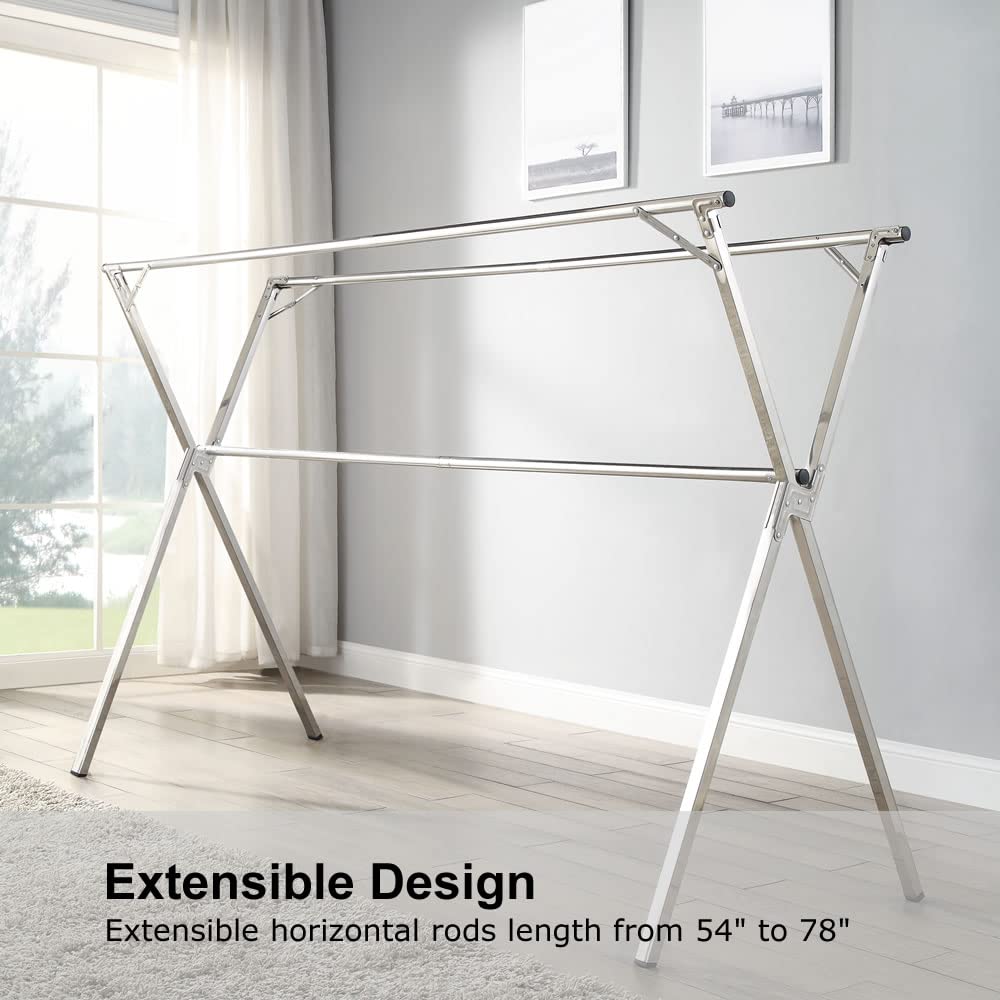 Foldable Stainless Steel Clothes Drying Rack - 78 Inch Indoor/Outdoor Laundry Rack | Space Saving Garment Drying Stand for Apartments, Balconies & Travel | Heavy Duty Collapsible Clothes Airer for Quick Drying