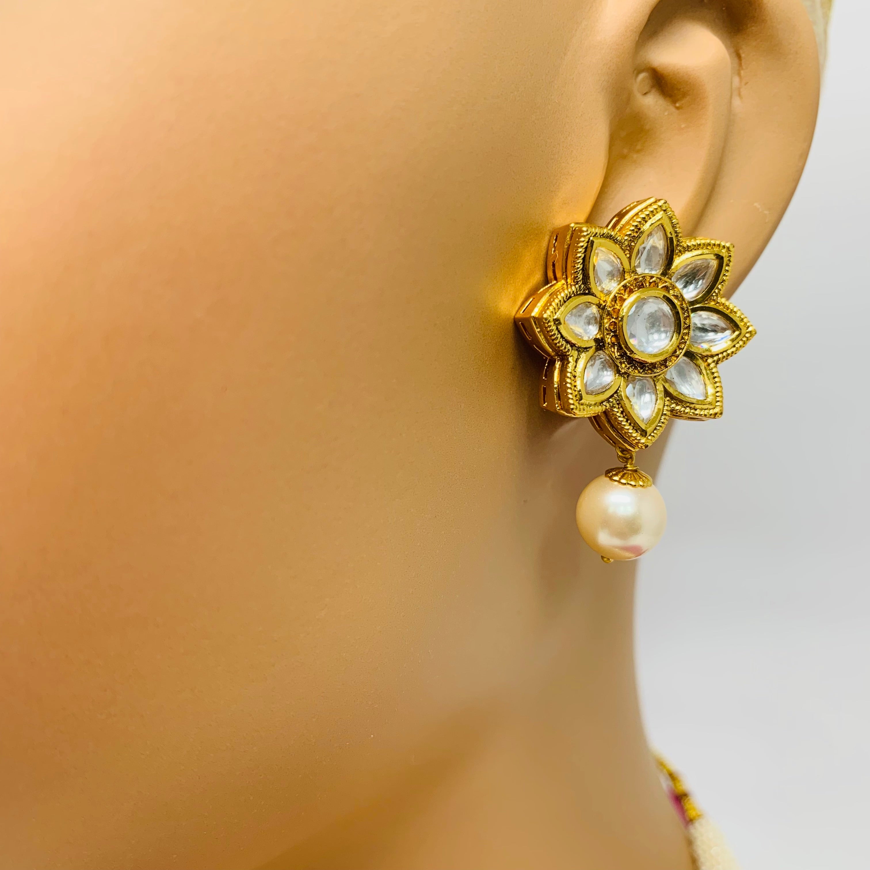 Luxury Gold Plated Royal Kundan Necklace and Earrings Set (D379) - Perfect for Weddings, Parties, and Special Occasions