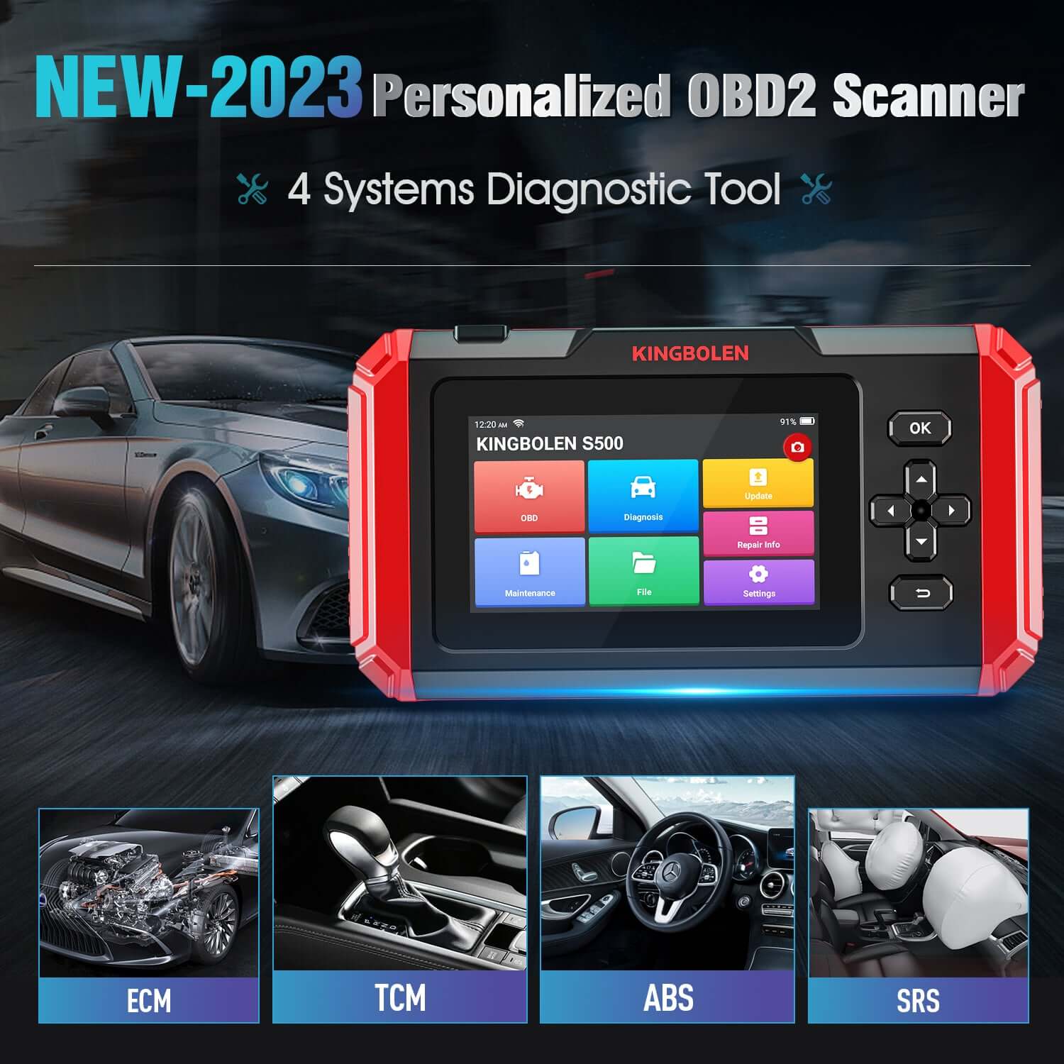 KINGBOLEN® S500 S600 S800 4 Systems OBD2 Scanner with Reset Functions - Professional Car Diagnostic Tool for Engine, ABS, SRS, Transmission - Perfect for Mechanics & DIY Auto Repair at Home or Garage
