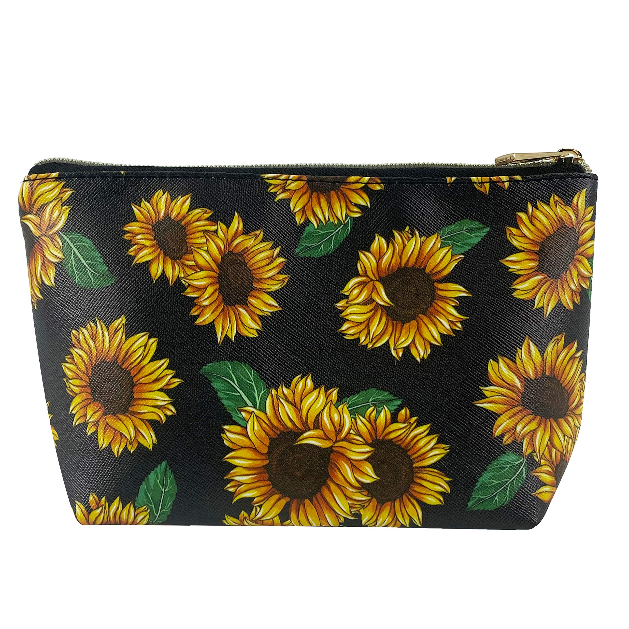Hibala Waterproof Makeup Bag for Women - Portable Travel Cosmetic Organizer with Zipper, Multifunctional Toiletry Pouch - Perfect for Travel, Gym, Beach & Daily Use (Sunflower Pattern)