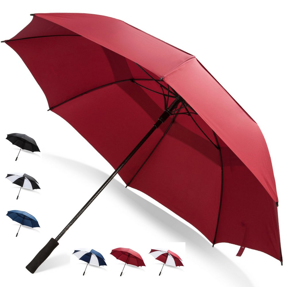 62/68 Inch Automatic Open Golf Umbrella - Extra Large Windproof Waterproof Double Canopy Umbrella for Men & Women - Perfect for Golf, Beach, Outdoor Sports and Heavy Rain Protection