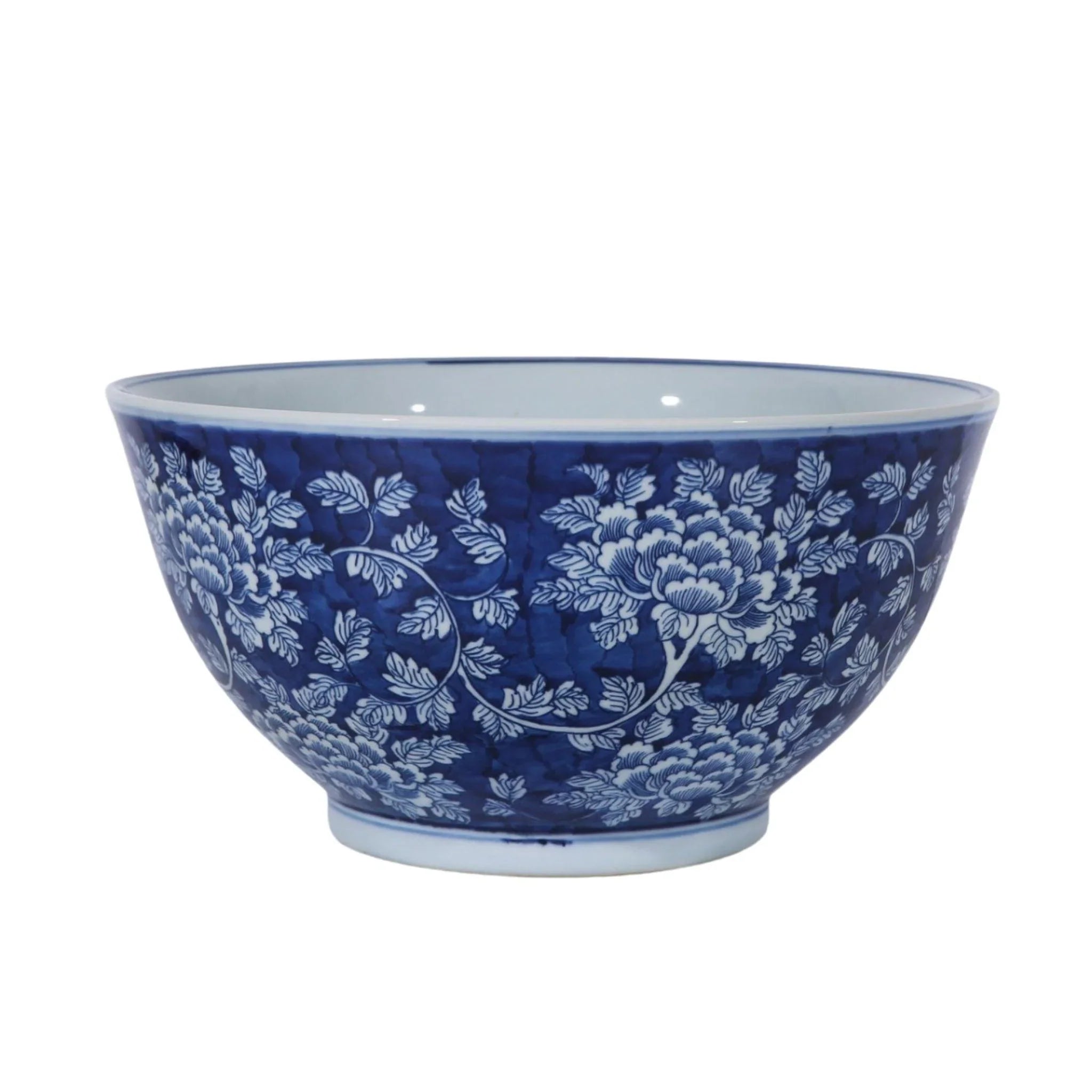 Blue and White Peony Floral Porcelain Bowl - Handmade Chinese Ceramic Rice Soup Bowl - Elegant Dinnerware for Home Dining, Gifts & Asian Cuisine
