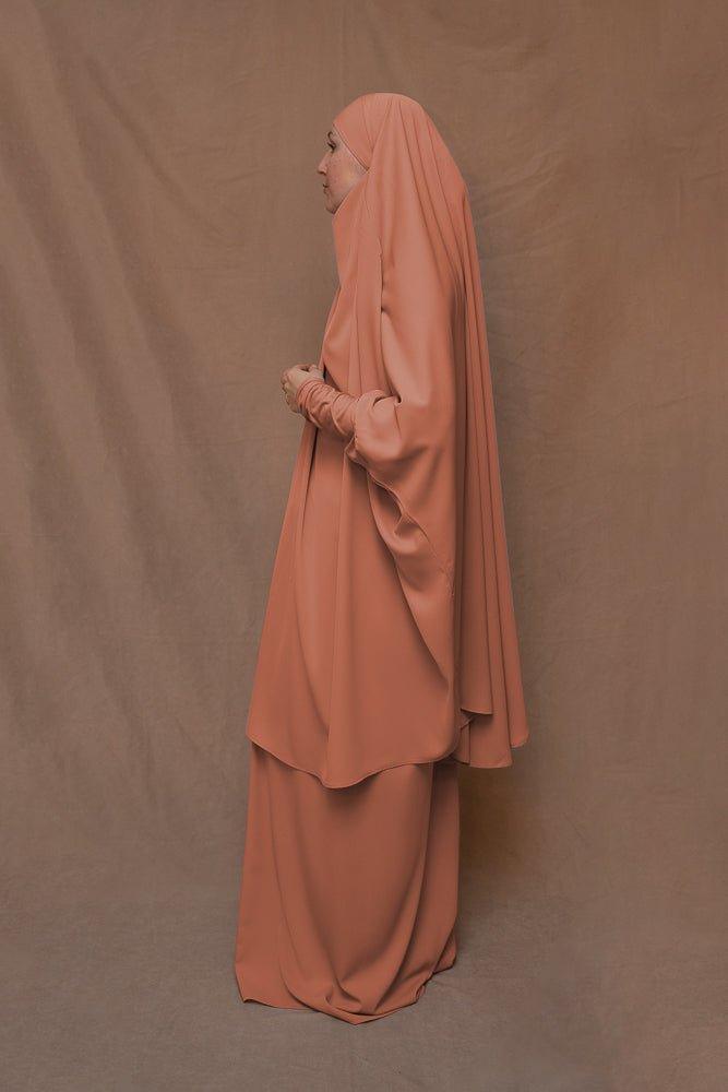 Orange Moira Umrah Prayer Gown with Niqab - Modest Islamic Abaya for Women - Perfect for Hajj, Umrah & Daily Prayers