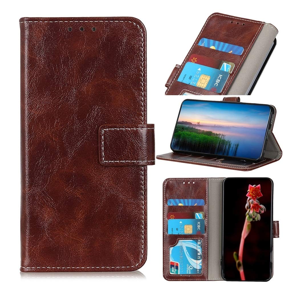 Xiaomi Redmi Note 9S/9 Pro Leather Phone Case - Retro Crazy Horse Texture Horizontal Flip Cover with Card Holder, Photo Frame & Wallet (Brown) | Premium Protection & Stylish Design for Daily Use, Business & Travel