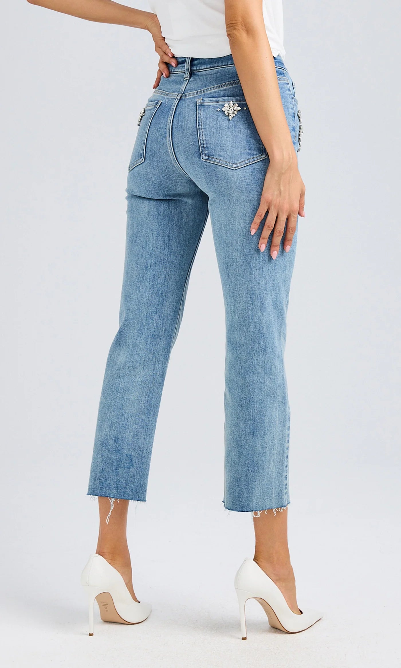Carolyn Crystal Denim Jeans in Bahama Blue - Stylish Women's Distressed Skinny Jeans for Casual Wear & Night Out