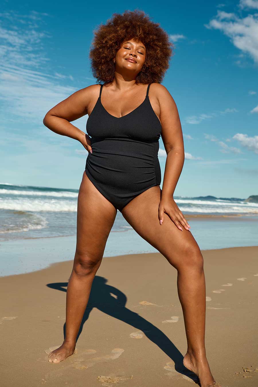 Coolum Core Support One Piece Swimsuit - Black Textured High Waist Bathing Suit for Women | Perfect for Beach, Pool, and Summer Vacations