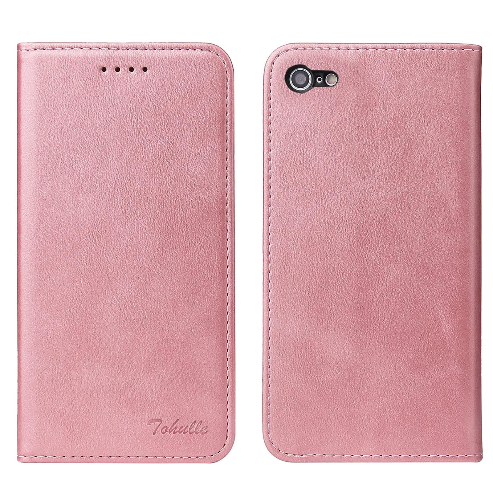 Premium PU Leather Wallet Case with Card Holder & Kickstand for iPhone 7/8/SE (2020/2022) - Magnetic Flip Folio Cover in Rose Gold | Perfect for Work, Travel & Everyday Protection