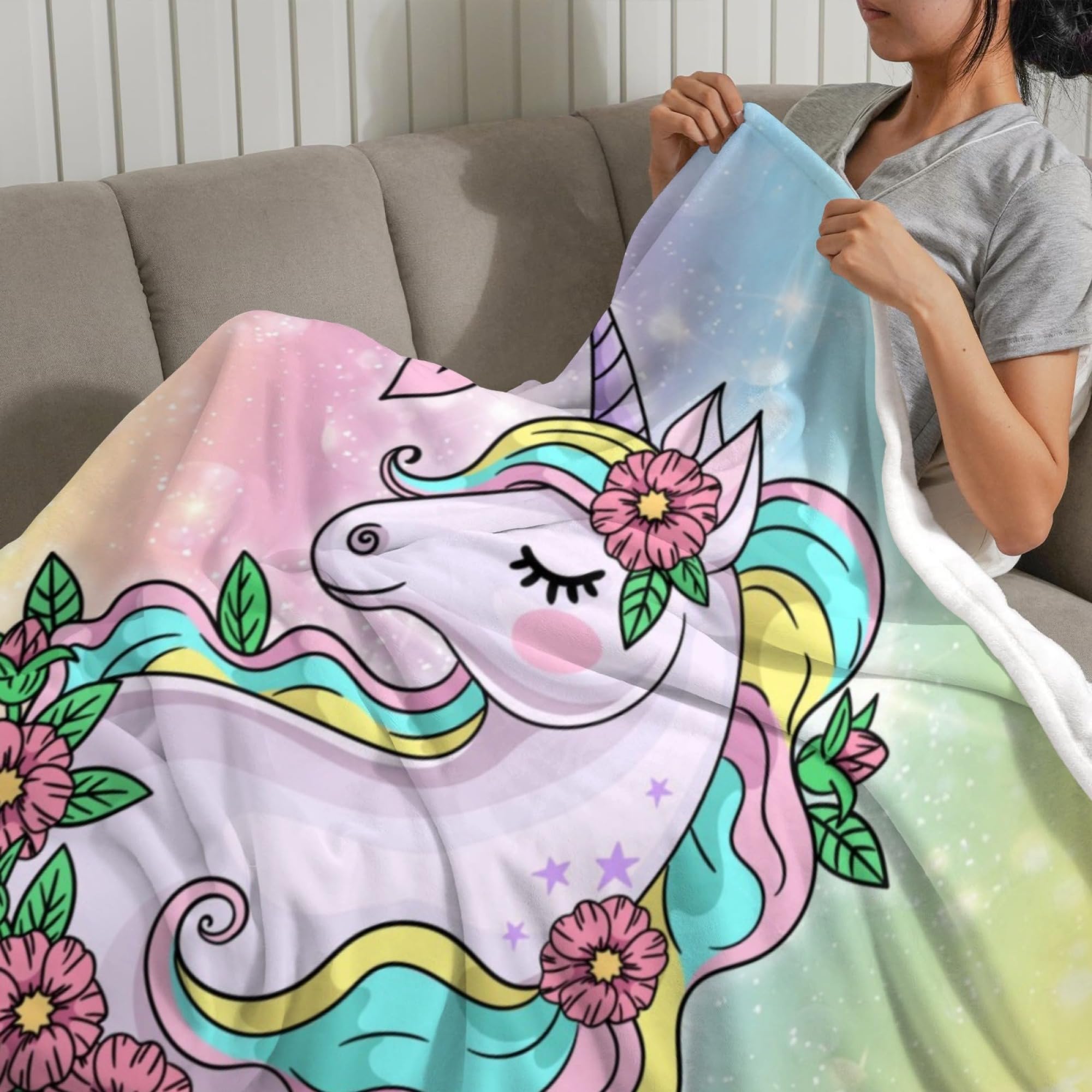 YESCUSTOM Personalized Unicorn Fleece Throw Blanket - Custom Name Blanket for Girls & Boys, Soft Minky Bed Blanket for Baby & Kids - Perfect for Nursery, Bedroom Decor & Cozy Gift