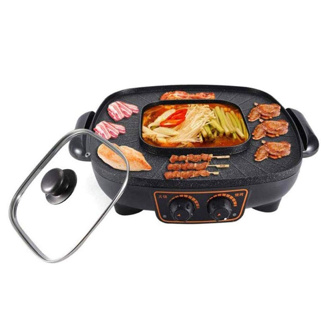 2 in 1 Electric Smokeless Grill and Hot Pot - Indoor Teppanyaki Grill with Adjustable Temperature for Healthy Cooking | Perfect for Family Dinners, Parties & Asian Cuisine