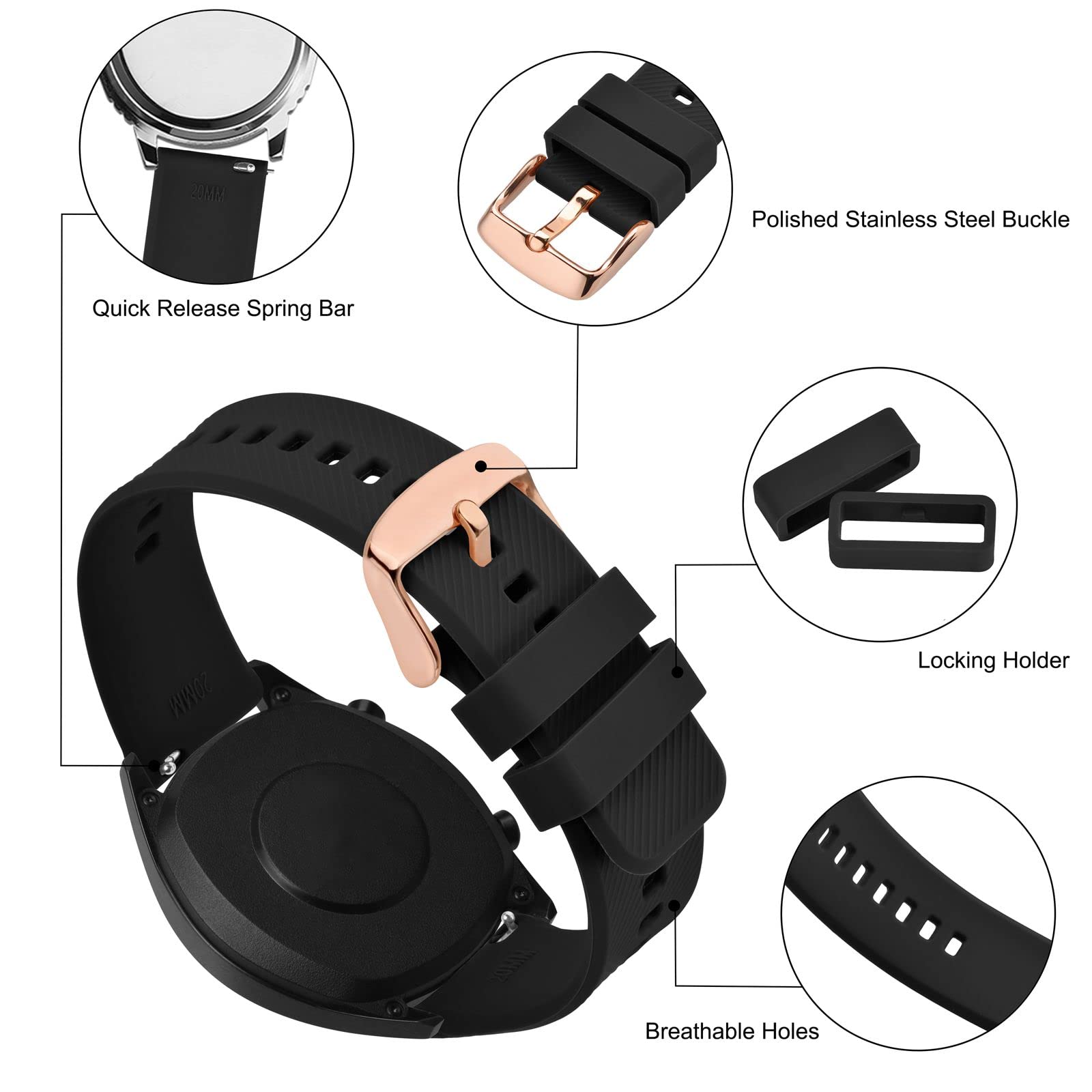BISONSTRAP Quick Release Silicone Watch Band 18mm 19mm 20mm 21mm 22mm - Durable Comfortable Strap for Men & Women, Perfect for Sports, Work & Everyday Wear