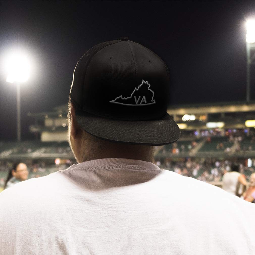 Virginia State Map Snapback Hat for Men & Women - VA Embroidery Acrylic Flat Bill Baseball Cap - Dark Grey Design - Perfect for Outdoor Activities, Sports & Casual Wear