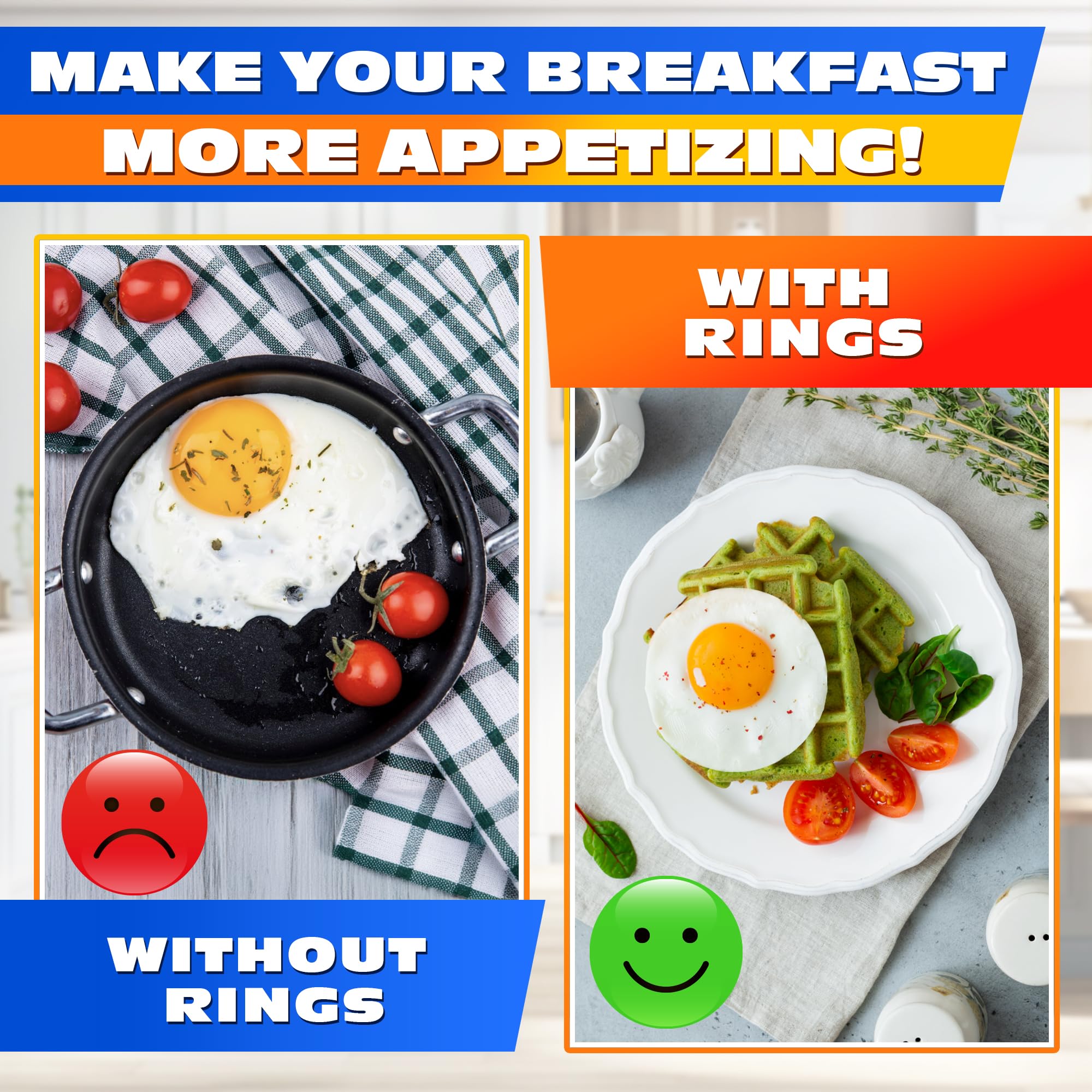 4Pcs Stainless Steel Nonstick Egg Ring Mold Set - Perfect for Round Eggs, Omelets & Mini Pancakes - Ideal for Breakfast, Brunch & Cooking on Griddle or Stovetop